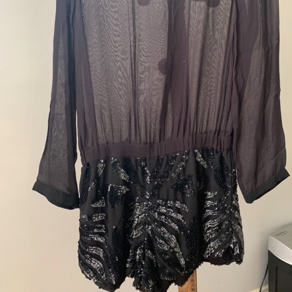 Zara basic black chiffon top and sequin romper
